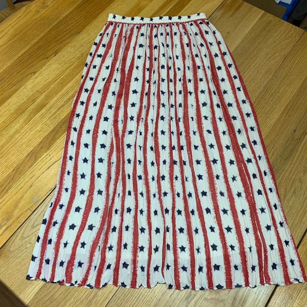 Cambridge Country Store Vintage Stars and Stripes Patriotic Crinkle Maxi Skirt M